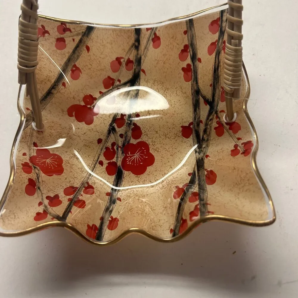 Asian delicate trinket dishes with handle set of 2